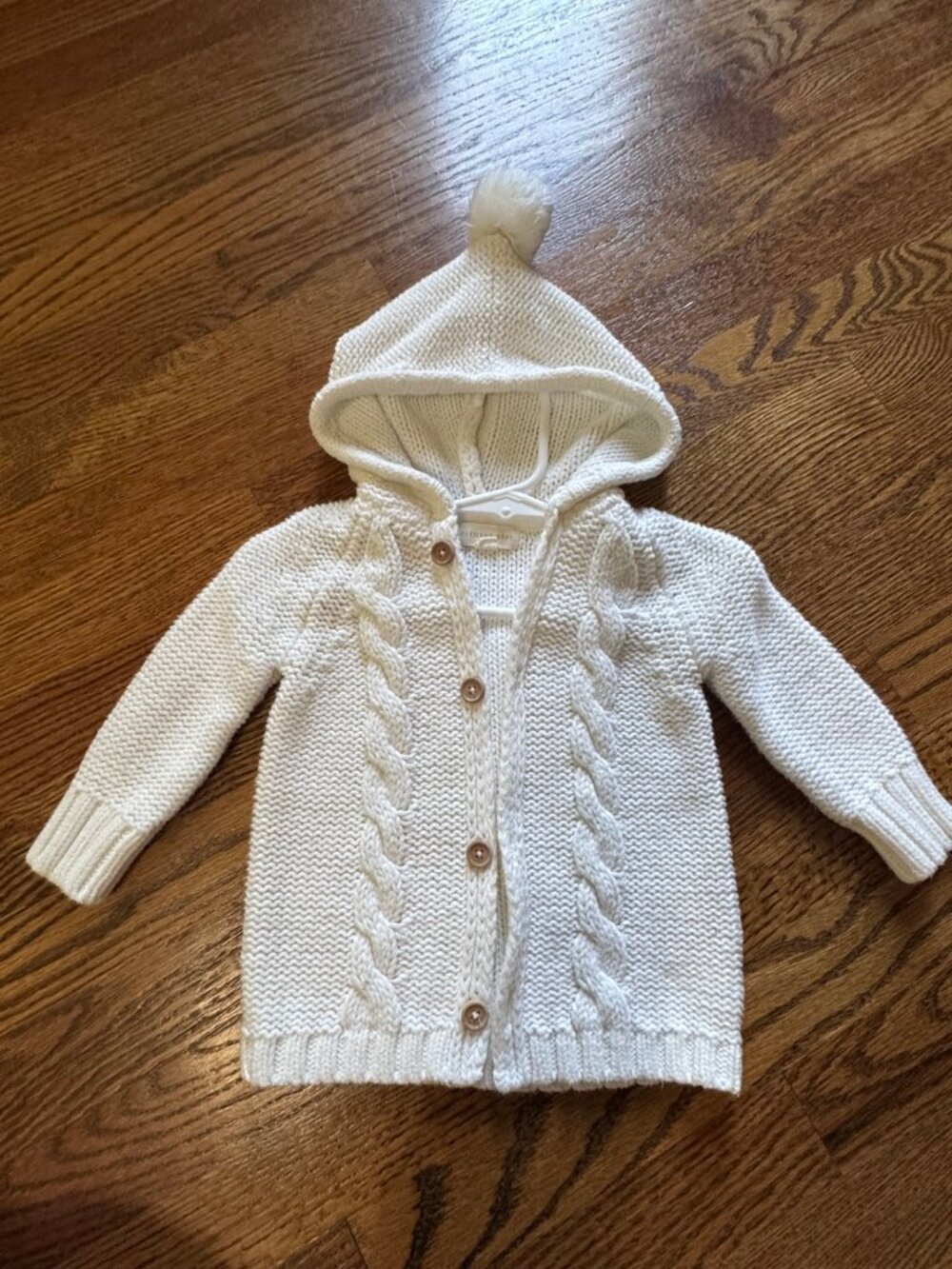 Elegant Baby Cable Knit Hooded Cardigan | 6-9M